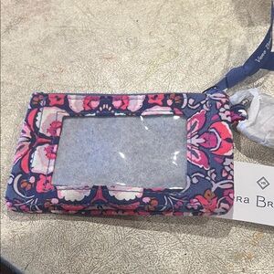 Vera Bradley Navy Floral Clear ID Wristlet with Pink Accents